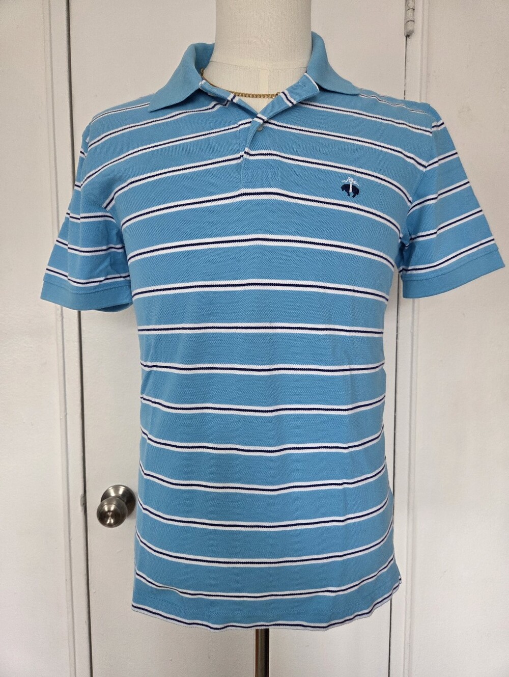 Brooks Brothers Aqua Striped Polo with Navy & White Trim